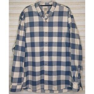 L.L. Bean Men's Blue/White Button Up Long Sleeve Gingham Shirt Sz XL 100% Cotton